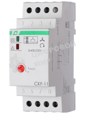 Реле контроля фаз для сетей с изолированной нейтралью CKF-11 (монтаж на DIN-рейке 35мм; регулировка задержки отключения; контроль чередования фаз; 3х400В 8А 1Z 1R IP20)(аналог ЕЛ-11Е) F&F EA04.004.003