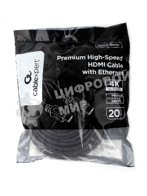 Кабель HDMI Cablexpert CC-HDMI4L-20M, 20м, v2.0, 19M/19M, серия Light, черный, позол.разъемы, экран, пакет