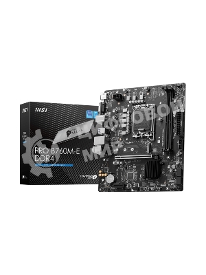 Материнская плата MSI PRO B760M-E DDR4, LGA 1700, Intel B760, 2xDDR4, 4xSATA, 1xM.2, 1xPCIe 4.0 x16, 1xPCIe 4.0 x1, 1xHDMI, 1xVGA, 1x1Gb LAN, 2xUSB-A 3.2 Gen 1, 4xUSB-A 2.0, 3x3.5 мм, 7.1, mATX