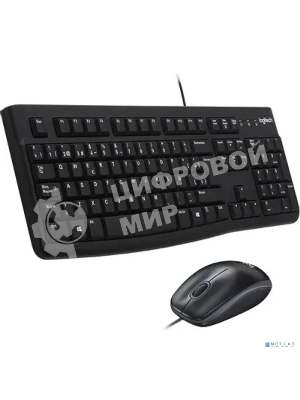 Комплект клавиатура+мышь Logitech MK120 проводной, USB, 1000 DPI, чёрный(заводская гравировка)
