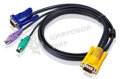 Кабель ATEN KVM Cable 2L-5203P Кабель для KVM: 2xPS/2(m)+DB15(m) (PC) -на- SPHD15(m) (KVM), 3м