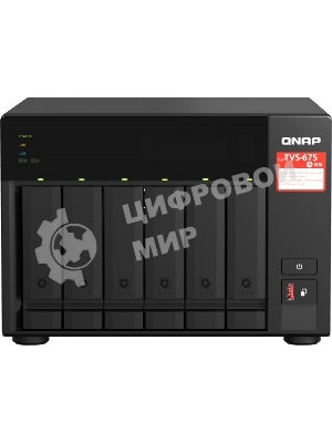 Сетевое хранилище без дисков SMB QNAP TVS-675-8G NAS, 6-tray w/o HDD, 2xM.2 SSD Slot, 1xHDMI-port. CPU 8-сore 64-bit x86 KX-U6580 2.5 GHz, 8GB DDR4 (1 x 8GB) up to 64GB (2 x 32GB), 2x 2.5 Gigabit LAN