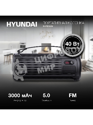 Колонка портативная Hyundai H-PS1025 черный 40W 2.0 BT 10м 3000mAh
