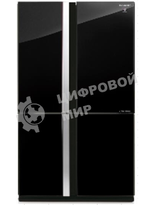 Холодильник Sharp SJGX98PBK черный стекло трехкамерный 394/211л морозилка снизу, No Frost, Side by Side