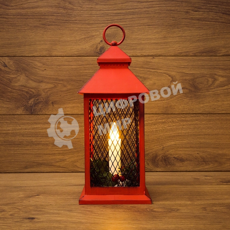 Декоративный фонарь Neon-night со свечкой, красный корпус, размер 13.5х13.5х30,5 см, цвет теплый белый