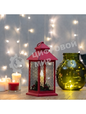 Декоративный фонарь Neon-night со свечкой, красный корпус, размер 13.5х13.5х30,5 см, цвет теплый белый