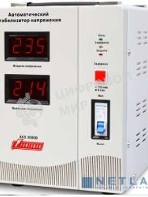 Стабилизатор напряжения Powerman AVS 3000D белый (3000ВА, 16А, КПД 98%,циф. индикация вх./вых. напряж.)