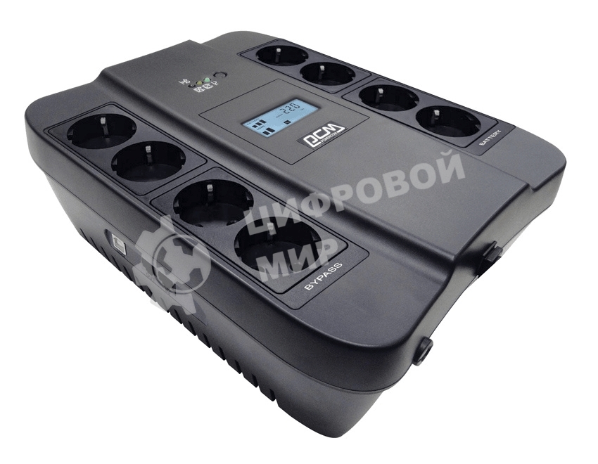 Источник бесперебойного питания Powercom SPIDER, Интерактивная, 900 ВА/540 Вт, Tower, Schuko, LCD, Serial+USB, USB