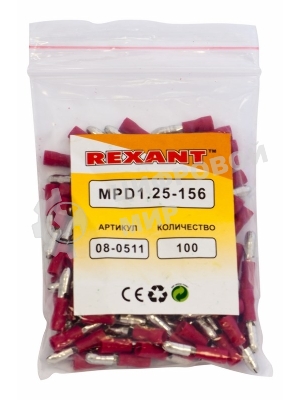 Разъем штекерный изолированный Rexant штекер 4 мм 0.5-1.5 мм² (РШи-п 1.5-4/РШИп 1,25-4) красный