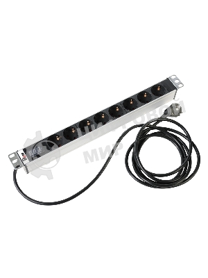 Блок розеток Rem-16 с амперметром, 8 Shuko, 16A, алюм., 19