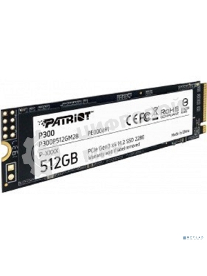 Накопитель SSD Patriot P300, 512Gb, PCIe 3.0 x4, M.2 2280, NVMe, R/W 1700/1200