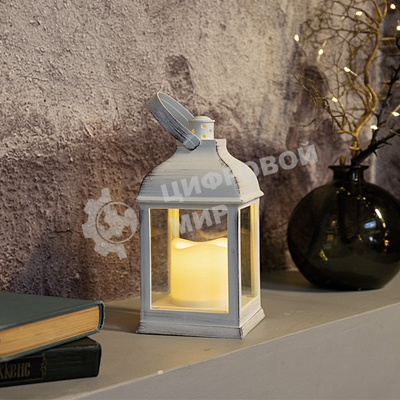 Декоративный фонарь Neon-night со свечкой, белый корпус, размер 10.5х10.5х22,35 см, цвет теплый белый