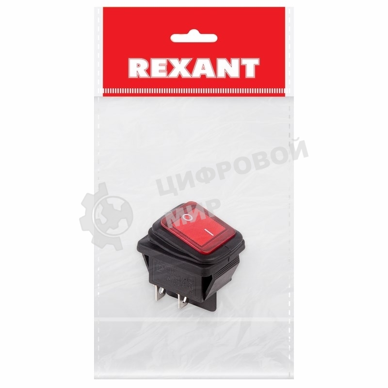 Выключатель клавишный Rexant 250V 15А (4с) ON-OFF красный с подсветкой, влагозащита (RWB-507) Индивидуальная упаковка 1 шт