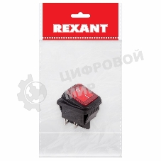 Выключатель клавишный Rexant 250V 15А (4с) ON-OFF красный с подсветкой, влагозащита (RWB-507) Индивидуальная упаковка 1 шт