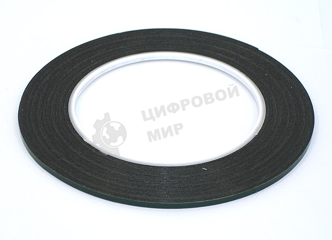 Скотч двусторонний черный вспененный с зеленой защитной лентой толщина 0.5мм ширина 3мм 10м