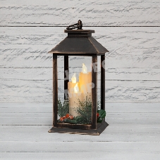 Декоративный фонарь Neon-night со свечкой и шишкой, бронзовый корпус, размер 14x14x27 см, цвет теплый белый