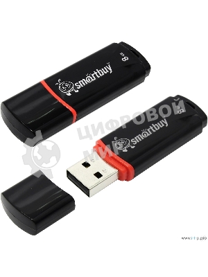 Флешка USB Smartbuy Crown black (SB8GbCRW-K), 8 Gb, USB 2.0, R/W 15/5, черный/красный
