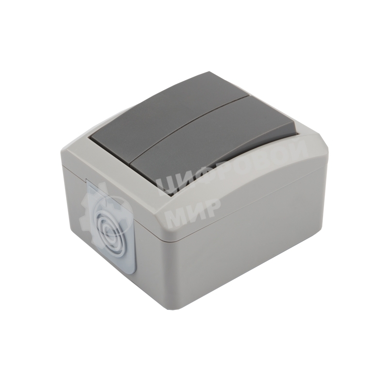 Выключатель двухклавишный Kranz INDUSTRIAL открытой установки, IP54 серый