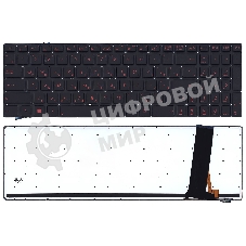 Клавиатура для ноутбука Asus N56 N56V черная с красной подсветкой