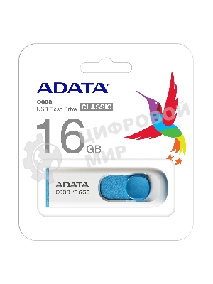 Флешка USB ADATA C008 (AC008-16G-RWE), 16Gb, USB 2.0, R/W 15/5, белый/синий