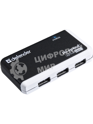 Разветвитель USB Defender QUADRO INFIX USB2.0 - 4 порта, скор. - до 480 Мбит/с, + кабель USB 2.0 A(M) - MiniB (M) - 1м.