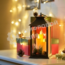 Декоративный фонарь Neon-night со свечкой и шишкой, бронзовый корпус, размер 14x14x27 см, цвет теплый белый