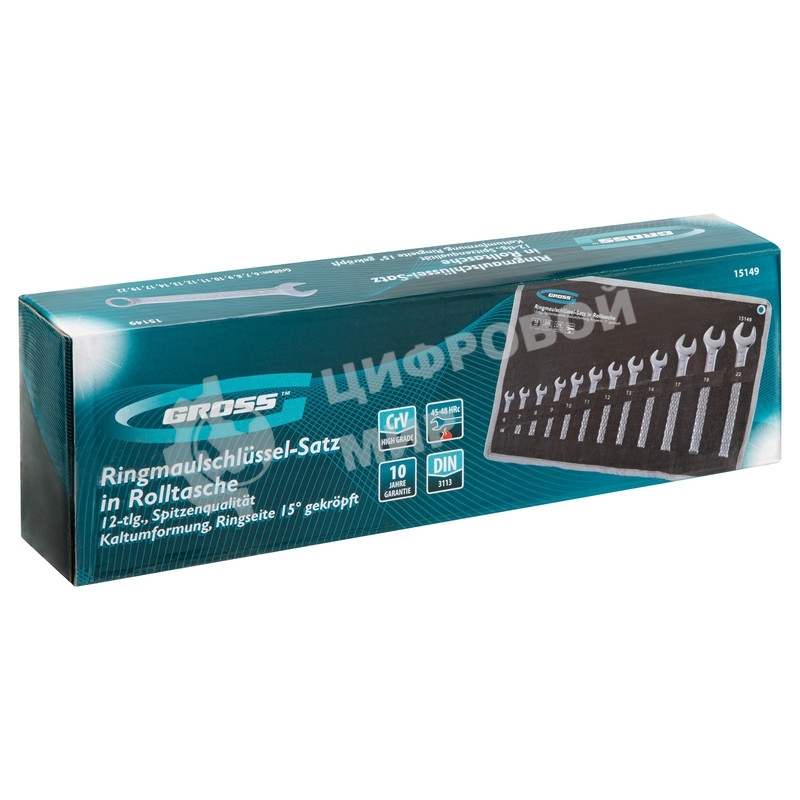 Набор комбинированных ключей Gross 15149 (6-22 мм) 12 шт CrV холодный штамп