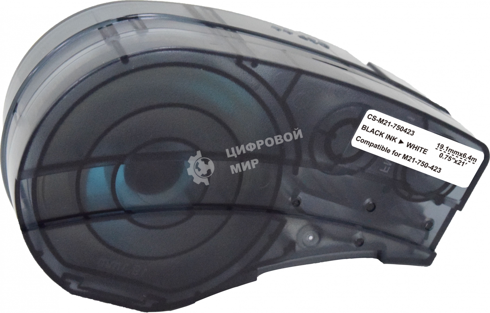 Картридж ленточный Cactus CS-M21-750423 черный шрифт, белый фон (19.1 мм, 6.4 м) для Brady BMP21-PLUS, BMP21-LAB