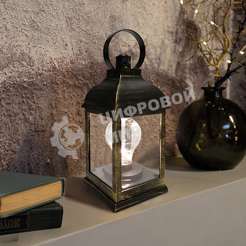 Декоративный фонарь Neon-night с лампочкой, бронзовый корпус, размер 10.5х10.5х22,5 см, цвет теплый белый