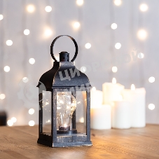 Декоративный фонарь Neon-night с лампочкой, бронзовый корпус, размер 10.5х10.5х22,5 см, цвет теплый белый