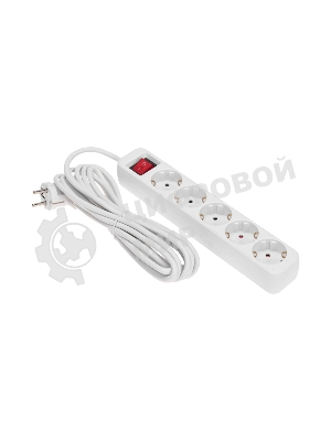 Удлинитель STANDARD 5 гнезд, 5м, 3х1,0мм², с/з, с выключателем, белый Rexant