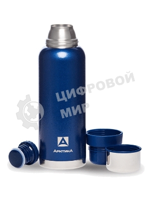 Термос Арктика 106-1200 синий, узкое горло 1,2 л, американский дизайн, антивандальное покрытие, две чашки, холод/тепло 32 ч