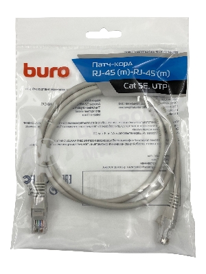 Патч-корд Buro cat.5e 1м серый RJ-45 (м)-RJ-45 (м)