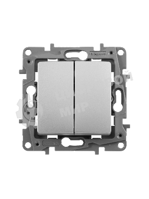 Выключатель 2-клавишный, авт.клеммы, 10 AX, 250 В 672402 Legrand Etika Алюминий