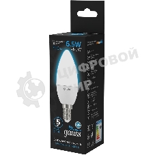 Лампа светодиодная Gauss 103101307 6.5Вт цок.:E14 свеча 220B 6500K св.свеч.бел.хол. (упак.:10шт)