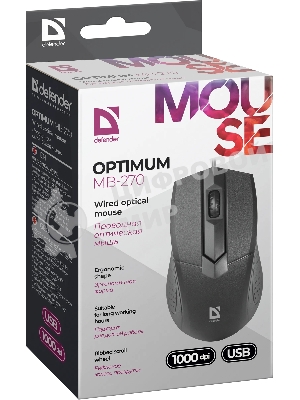 Мышь проводная Defender Optimum MB-270 черный, 1200 dpi, USB, кнопки - 3