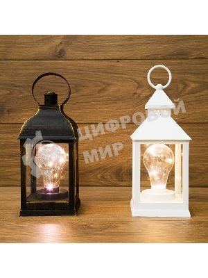 Декоративный фонарь Neon-night с лампочкой, белый корпус, размер 10.5х10.5х24 см, цвет теплый белый