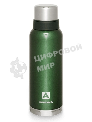 Термос Арктика 106-1200 зеленый, узкое горло 1,2 л, американский дизайн, антивандальное покрытие, две чашки, холод/тепло 32 ч