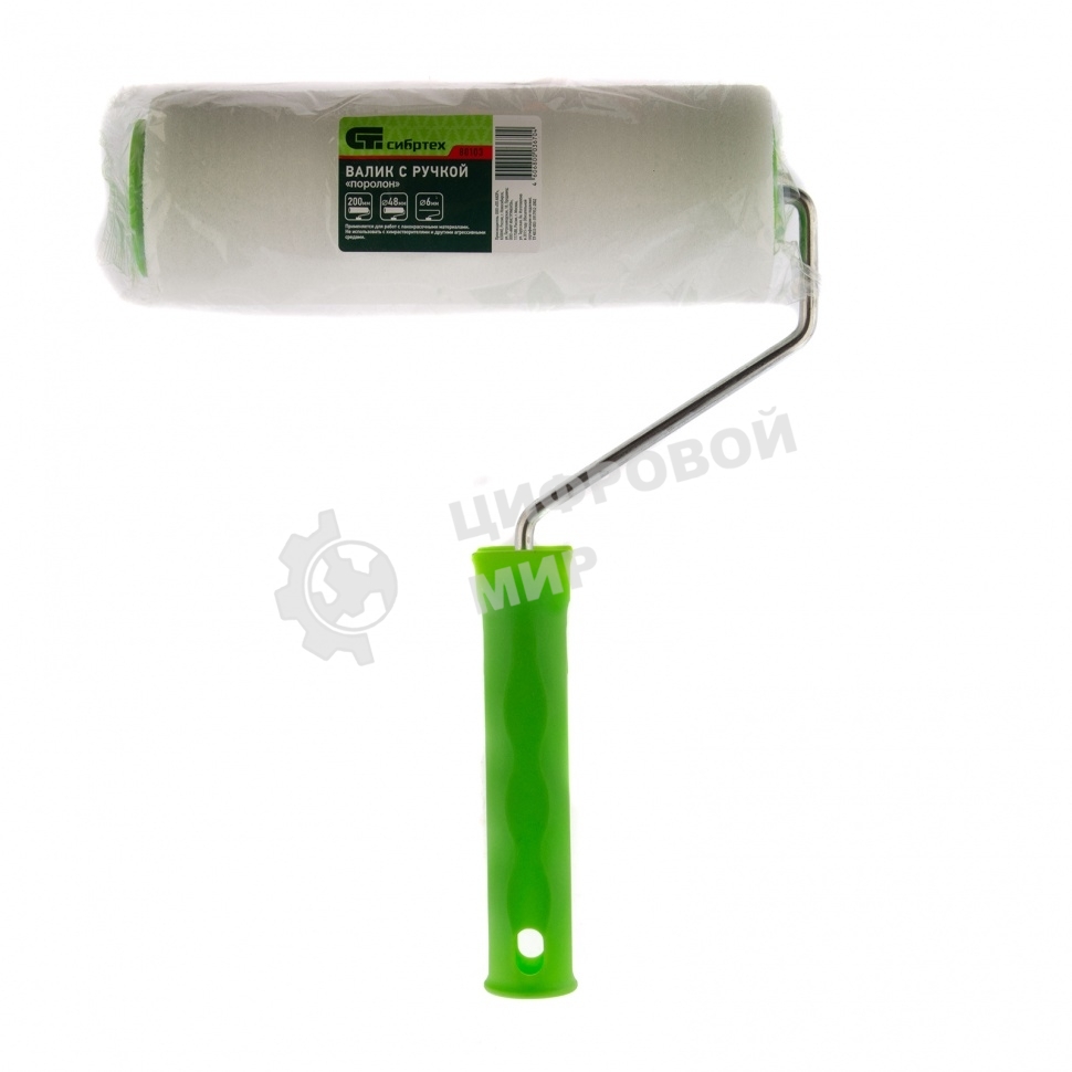 Валик Сибртех Поролон с ручкой, 200 мм, D 48 мм, D ручки 6 мм