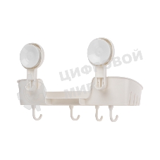 Полка для ванной и кухни HALSA HLS-F-107W с крючками на вакуумной присоске