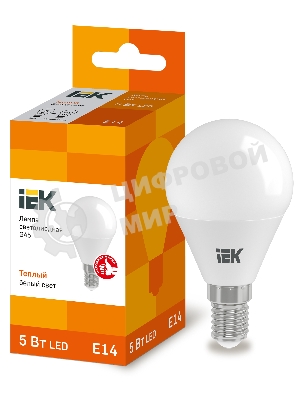 Лампа светодиодная IEK LLE-G45-5-230-30-E14 ECO G45 5Вт шар 3000К теплый белый E14 450лм 230-240В