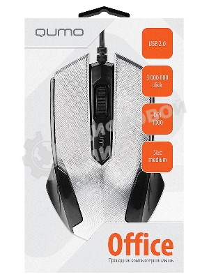 Мышь проводная Qumo Office M14 белый, 1000 dpi, USB, кнопки - 3