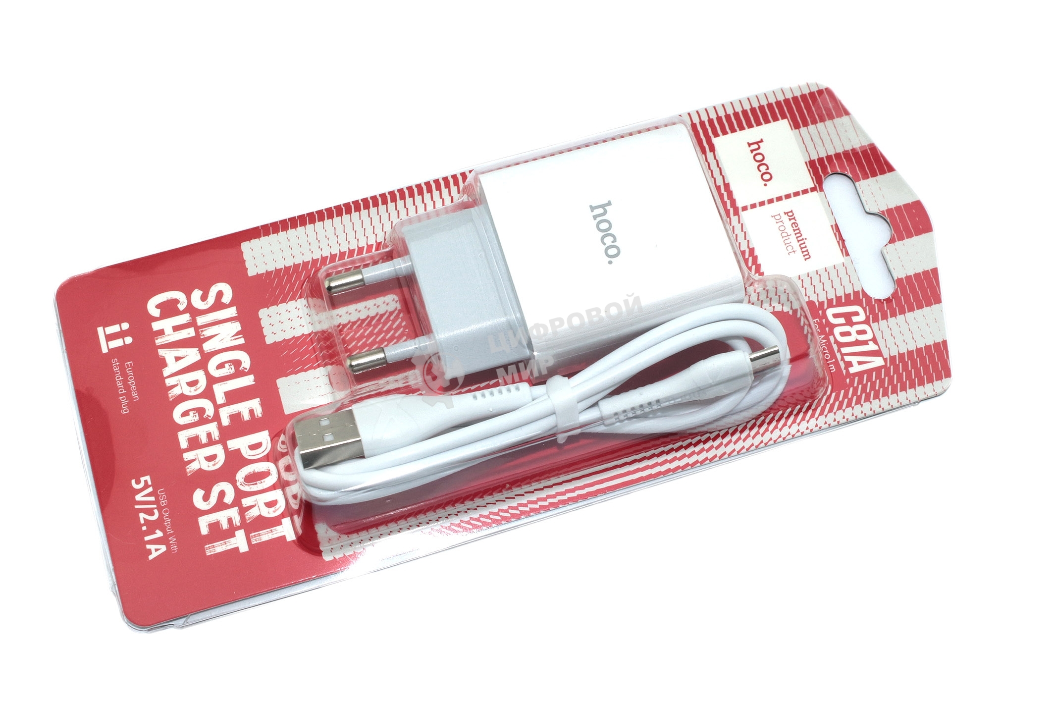 Блок питания (сетевой адаптер) HOCO C81A Asombroso single 1xUSB с кабелем Micro-USB, 2.1A, 10W