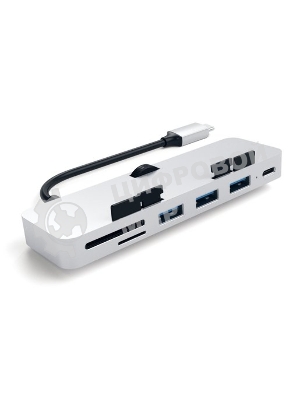 USB-концентратор Satechi Aluminum Type-C Clamp Hub Pro для new 2017 iMac и iMac Pro. Интерфейс USB-C. 3 разъема USB 3.0, 1 разъем USB-C, слоты для карты памяти SD, Micro SD, серебряный.