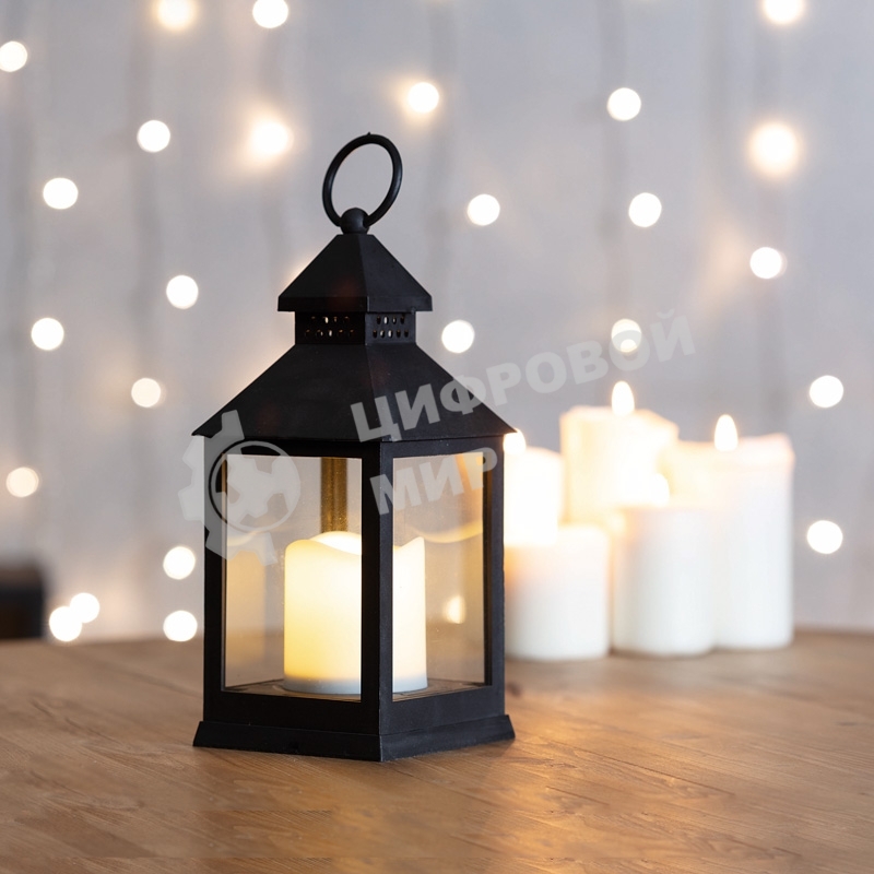 Декоративный фонарь Neon-night со свечкой, черный корпус, размер 10.5х10.5х24 см, цвет теплый белый