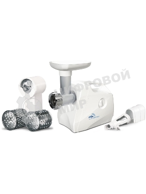 Мясорубка электрическая Ротор Дива Люкс ЭМШ 35/300-3 белый, 1500 Вт, 0.6 кг/мин, реверс, насадки - 4