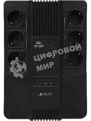 Источник бесперебойного питания SKAT-UPS 800 AI ИБП 220В 480Вт 1 АКБ 9А.ч внутр. меандр. стаб-ция напр-я. 6 выходов Бастион 452