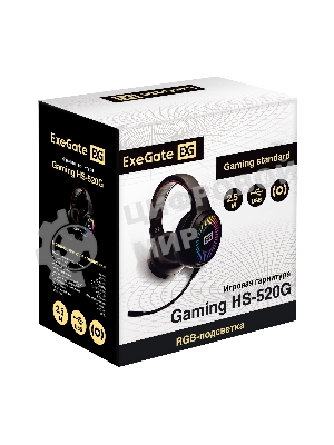Гарнитура ExeGate Gaming HS-520G чёрный, проводная, 2 x mini jack 3.5 мм + USB, подсветка, регулятор громкости