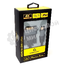 Кабель HDMI-DVI Cablexpert CC-HDMI-DVI-4K-6, 19M/19M, single link, 4K, медь, нейлоновая оплетка, метал.разъемы, 1.8м, черный, коробка