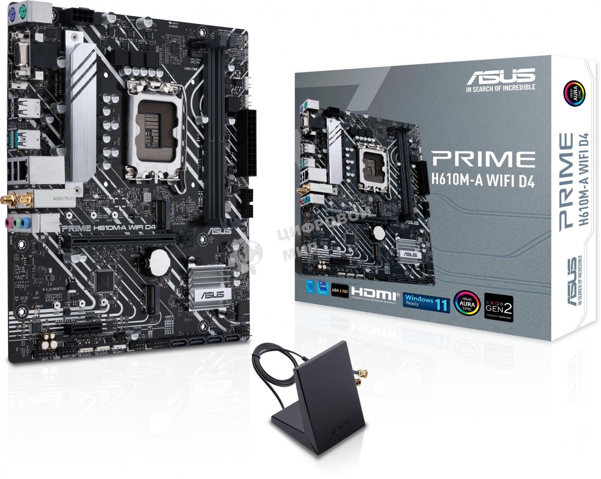Материнская плата ASUS PRIME H610M-A WIFI D4, LGA 1700, Intel H610, 2xDDR4, 4xSATA, 2xM.2, 1xPCI-E 4.0 x16, 1xHDMI, 1xDisplayPort, 1x 1Gb LAN, 2xUSB-A 3.2 Gen 2, 4xUSB-A 2.0, 3x3.5 мм, 7.1, Micro-ATX